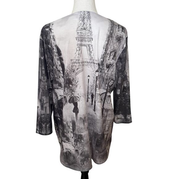 Weekend By Chicos Gray Tone Paris Quarter Sleeve Bling Hi Low Blouse Plus Size 3 - Picture 2 of 9